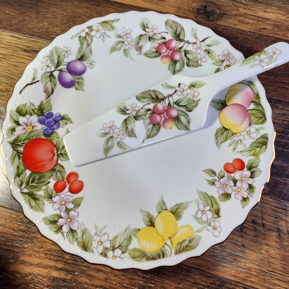 Vintage Dillard's Fruit & Floral 10" Porcelain Plate and Server w/ Gold Trim - Picture 1 of 10